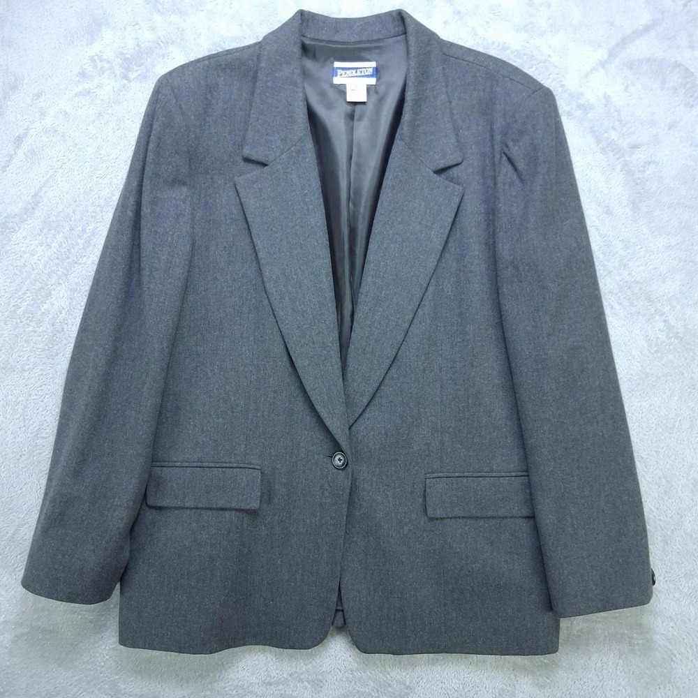 Womens Vintage Pendleton Wool Blazer Gray Single Button USA Made Size 16 Classic
